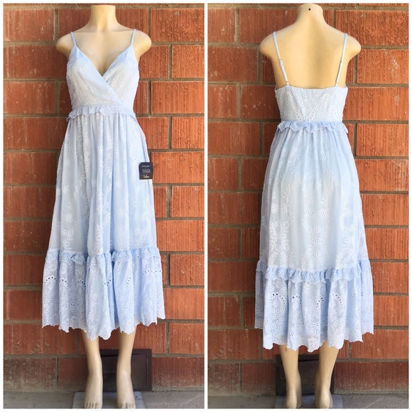 LAST ONE❗Lulu's Vintage Feminine Chic Powder Blue Embroidered Eyelet Midi Dress - Picture 10 of 10